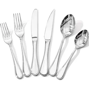 24 count Teardrop Silverware Set with Steak , 18/10 Stainless Steel Flatware Set for 4, Modern Design Cutlery Set for /Hotel/Wedding,Mirror Polished and Dishwasher Safe