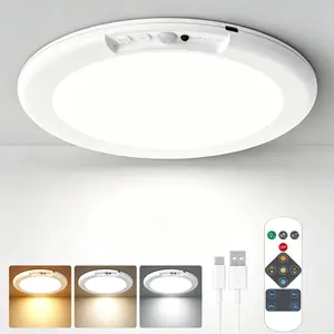 Rechargeable Motion Sensor Ceiling Light with Remote, Wireless Magnetic LED Lights for Shower, Closet, Pantry, Shed, Hallway, Porch, Garage, Timer, Color Temperature Adjustable, Easy to Install