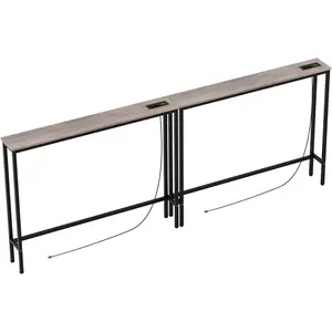 78.7 inch Narrow Console Table with Outlet, Sofa Table Set of 2, Behind Couch Table, Long Entryway Tables with  Station, for Living Room, Rustic Brown