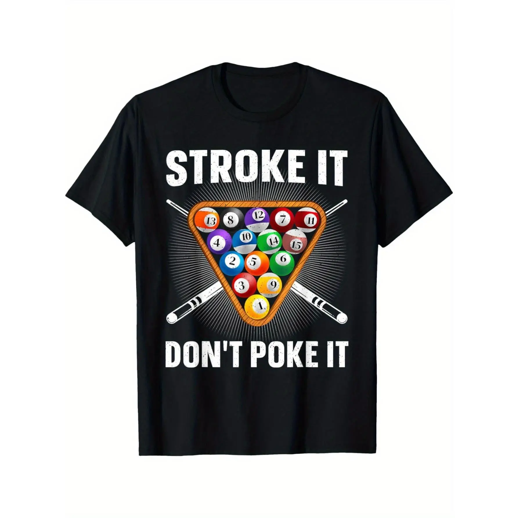 [100% Cotton] 100% Cotton Men's Funny Billiards Pool Cue Slogan T-Shirt - "It Don't Poke It" Design, 100% Cotton Casual Loose Fit Tee for Pool Players & Enthusiasts, Machine Washable Humor Apparel