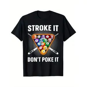 [100% Cotton] 100% Cotton Men's Funny Billiards Pool Cue Slogan T-Shirt - "It Don't Poke It" Design, 100% Cotton Casual Loose Fit Tee for Pool Players & Enthusiasts, Machine Washable Humor Apparel