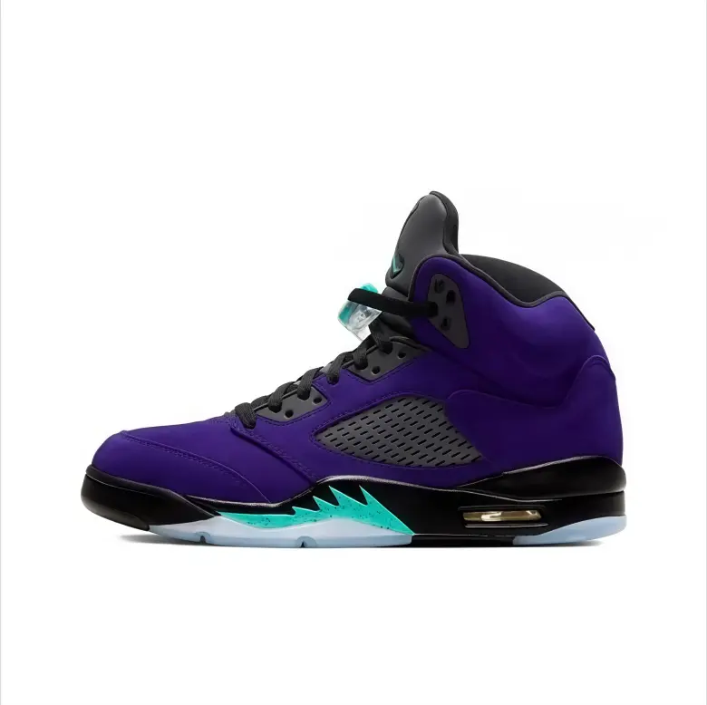 High top basketball sneakers purple suede upper black mesh turquoise accent air cushion midsole translucent outsole vibrant street aesthetic versatile daily styling unisex trendy performance casual footwear