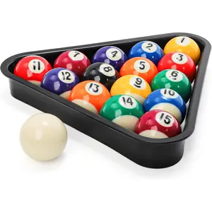 Mini Size Billiard Balls Set, 1-1/2 Inch Pool Ball Set, Complete 16 Balls with Billard Rack for 6 Feet Pool, American Style Snooker Pool Table Accessories