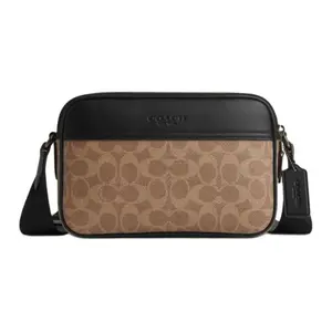 COACH Graham 23 Leather-Blend Crossbody Bag for Men – Tan and Black