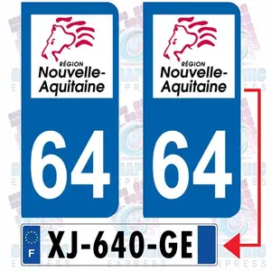 Aquitaine Region Car Stickers Set, 2 Sheets License Plate Decals, Durable Vinyl Adhesive Material, for Car Doors, Windows, Laptops, Furniture
