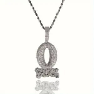 [Funky Hip Hop Necklace] Funky 1pc Iced Out O Block Hip Hop Pendant Necklace | Alloy Golden-Tone Synthetic Cubic Micro Pave Jewelry, Fashionable Religious Symbol Chain for Men & Women, Year-Round Urban Streetwear Accessory