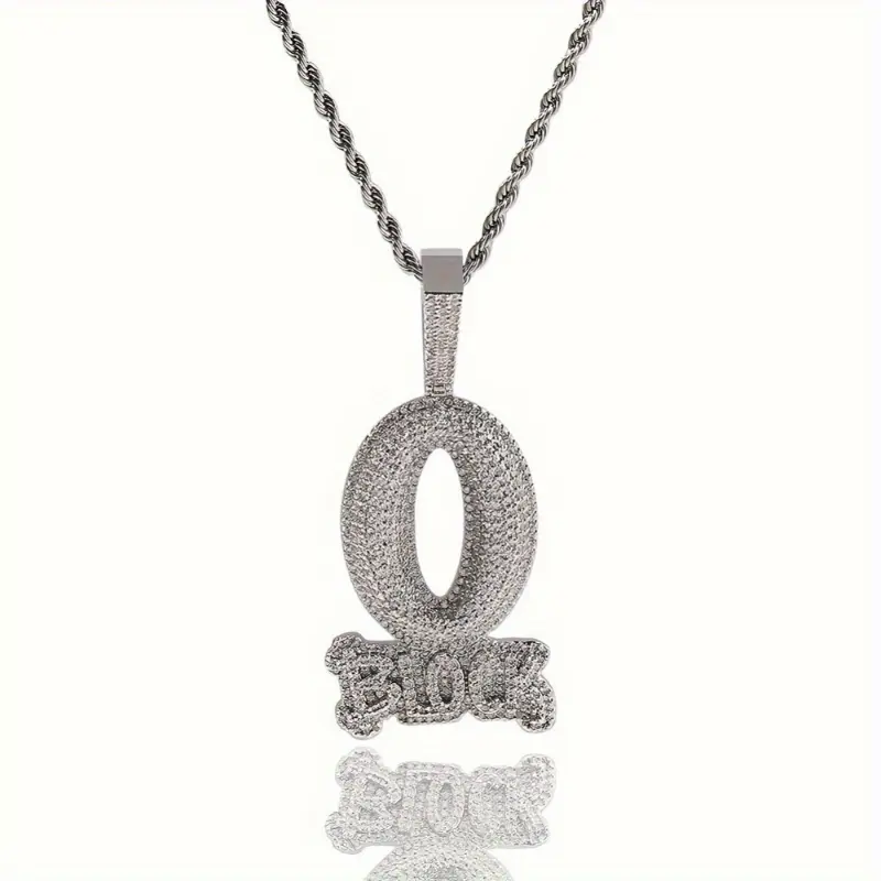 [Funky Hip Hop Necklace] 1pc Male Alloy Golden-Tone Iced Out O Block Pendant Necklace with Alloy Chain, Synthetic Cubic Micro Pave Rhinestones Religious Symbol Jewelry, Urban Streetwear Casual Wear 1-Piece Accessory for Men, All Fit