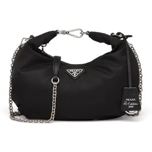 PRADA Re-Edition 2006 Nylon Handbag with Triangle Logo and Zipper Closure for Women in Black