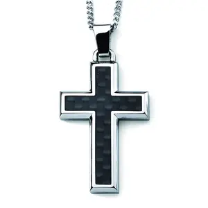 Cross Pendant in Stainless Steel & Carbon Fiber inlay with 24" Curb Chain