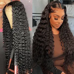 Bling Hair Human Hair Wig Deep Wave 13x4 Lace Frontal Wig Pre Plucked Bleached Knots Wigs 13x6 Deep Wave Frontal Wig 180% Density For Women