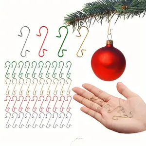 60pcs Christmas Ornament Hooks Ornament Hangers Christmas Metal Wire Silvery Golden Hooks Red Green Hooks For Christmas Tree Decoration Easter Gift