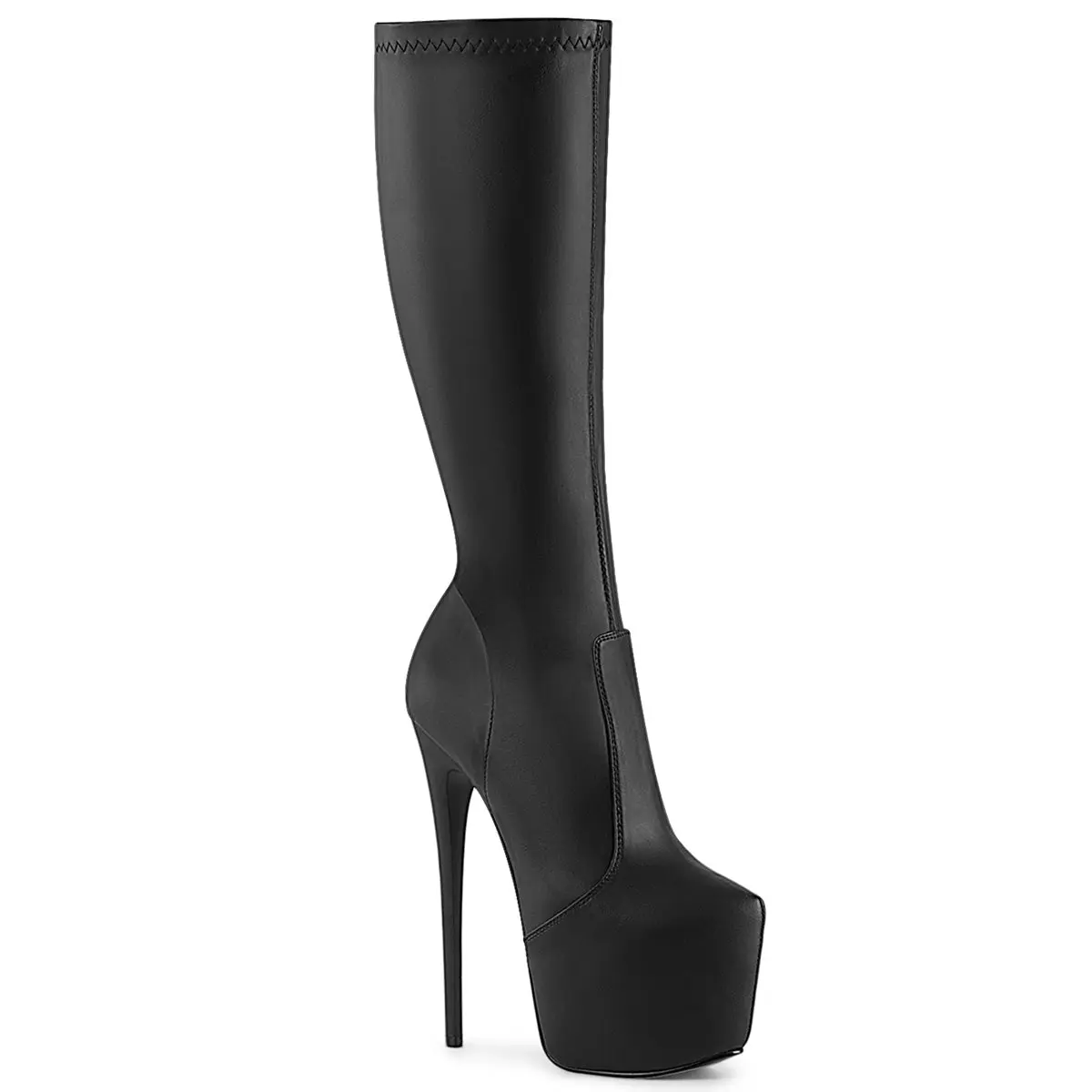 Pleaser Jubilant-2000 Women's Elegant Knee-High Platform Boot - Black Stretch Vegan Leather, Stiletto Heel, Stylish Women's Footwear