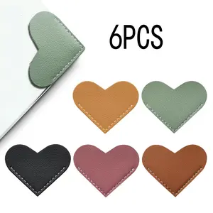 6-Piece Set Leather Heart Bookmarks, Cute Corner Page Book Marks for Teachers Students Book Reading Lovers, for School Office Home Supplies