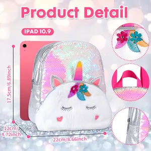 PinkSheep Mini Backpack for Kids - Unicorn Plush Design, Lightweight & Roomy, 8.6"(L) x 2.7"(W)x 9.8"(H) for Daily Use and Special Occasions
