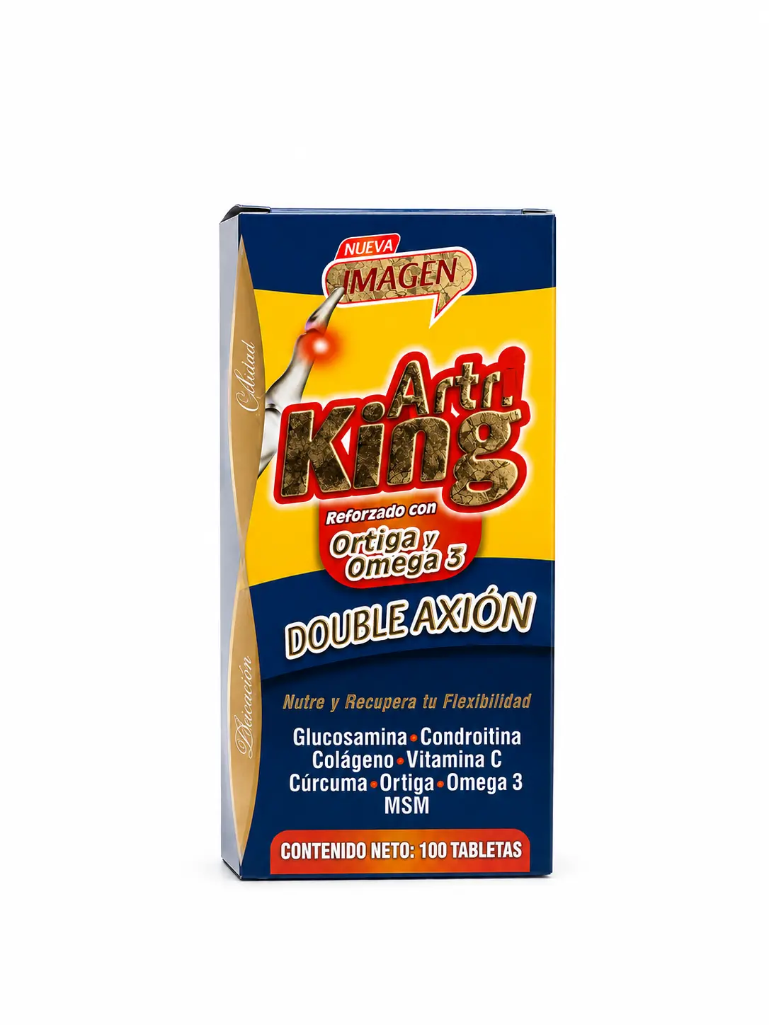 Artr King - 100 Tabletas - Doble Accion - Suplemento Vitaminico - 100 Capsules Vitamin Supplement for Daily Support - Glucosamine, Collage, Vitamin C, Ortiga, Omega 3.