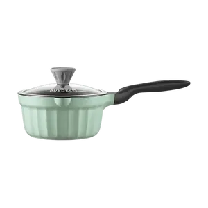 BUYDEEM Non-Stick Baby Food Pot with Glass Lid 18cm - Versatile Cooking Pot for Steaming and Boiling - Induction Compatible - Light Green