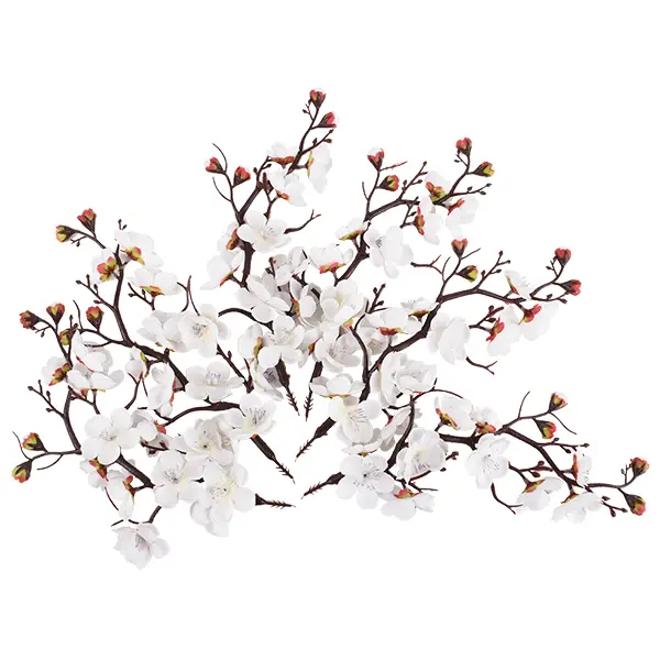 6-Piece White Silk Artificial Plum Blossom Branches (10.6 in Total Length) - Realistic Decorative Stems, Artificial Plants for Home Table Decor, Party Ornaments