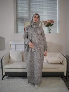 Women's Ditsy Floral Print Zipper Long Sleeve Arabian Dress, Modest Casual Long Dress for Daily Wear, Ladies Islamic Clothing for All Seasons, Machine Washable