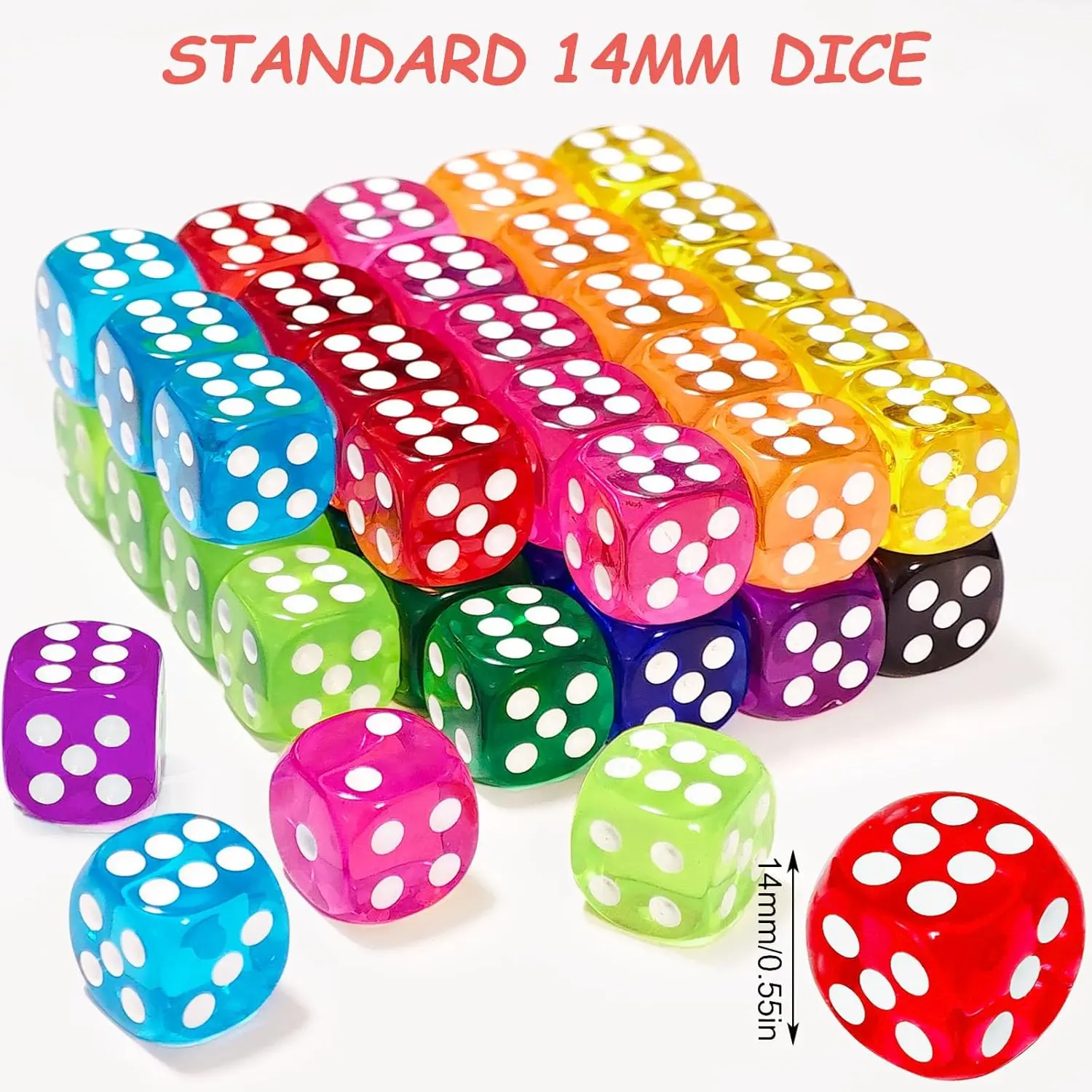 100 Pieces Colored Dice Bulk Set 14 MM 6 Sided Standard Dices for Classroom Teaching Board Game Playing and Rolling, 10 Colors