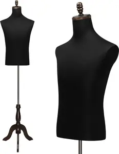 52''-75'' In Male Dress Form, Male Mannequin with Wooden Tripod Stand, Adjustable Height Torso Body for and Display and Sewing (Silk)