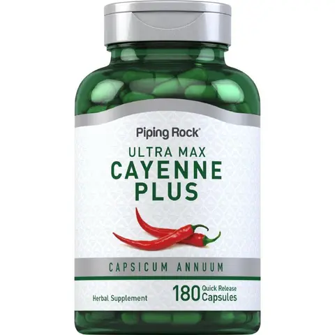 Piping Rock Cayenne Pepper Capsules | 180 Count | Capsicum Annuum | Plus Ginger and Hawthorn Berry | Herbal Supplement | Non-GMO, Gluten Free