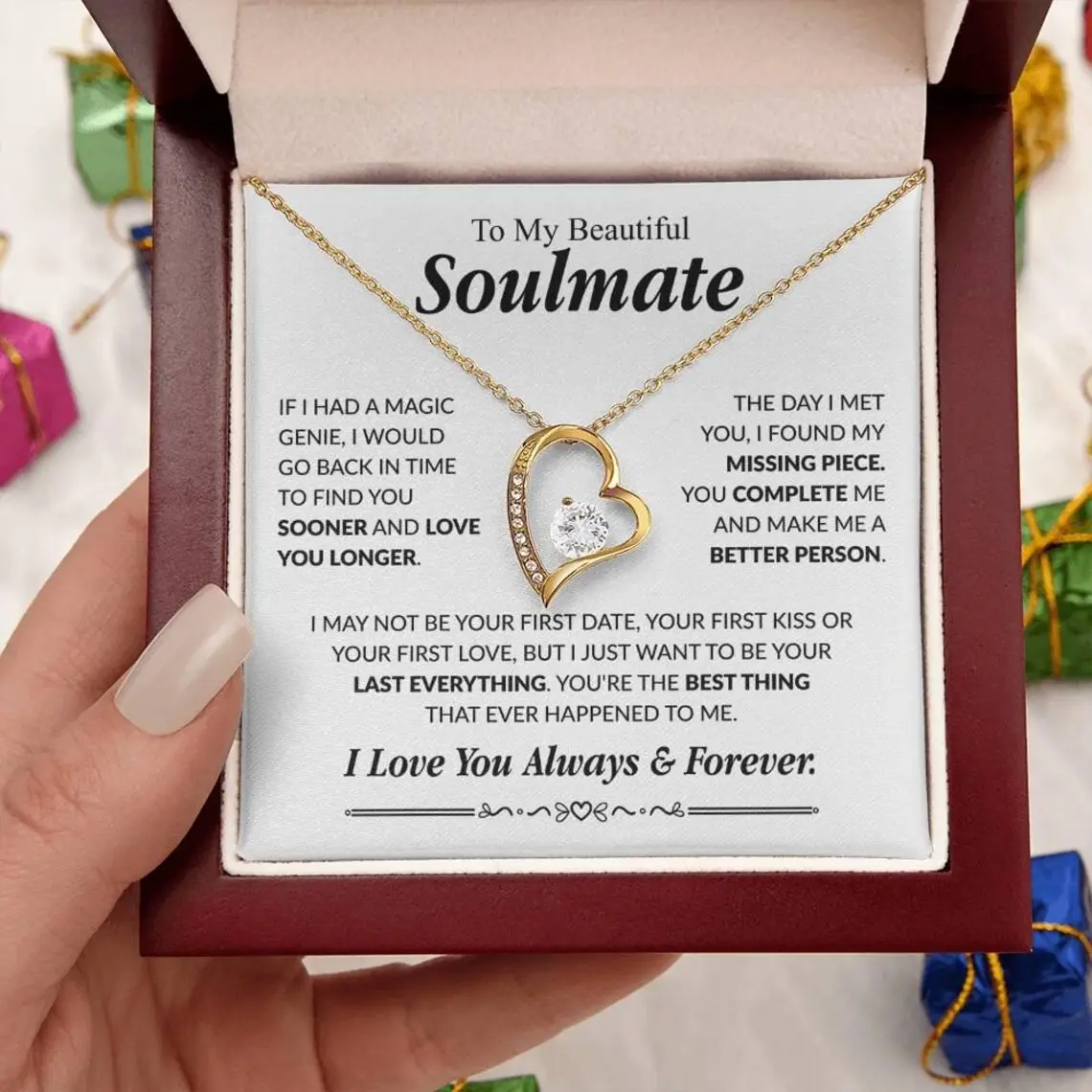 To My Soulmate Necklace, Love Heart Pendant Necklace, Anniversary Gift for Her, Birthday Christmas Gifts for Wife, Gifts for Girlfriend, Couples Necklace, Gifts for Her