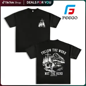 FEEGO Faith 2026 Follow The Word Not The Herd T-shirt -With Cross Cow And Mountain Graphic For Church Or Outdoor Wear Evangelical Christian Message Unisex Menswear Tops