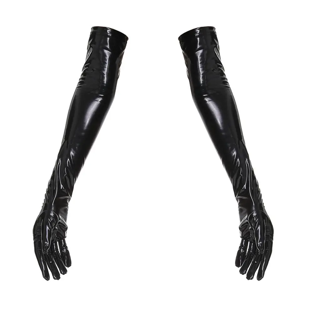Women's High-Elastic Shiny Faux Leather Long Gloves - Elbow-Length Full-Finger PU Gloves for Female Cosplay, Party Outfits, Elbow Length Gloves