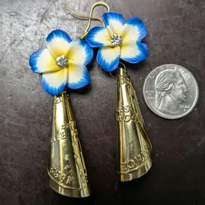 Blue & White Flower Jingle Cone Earrings