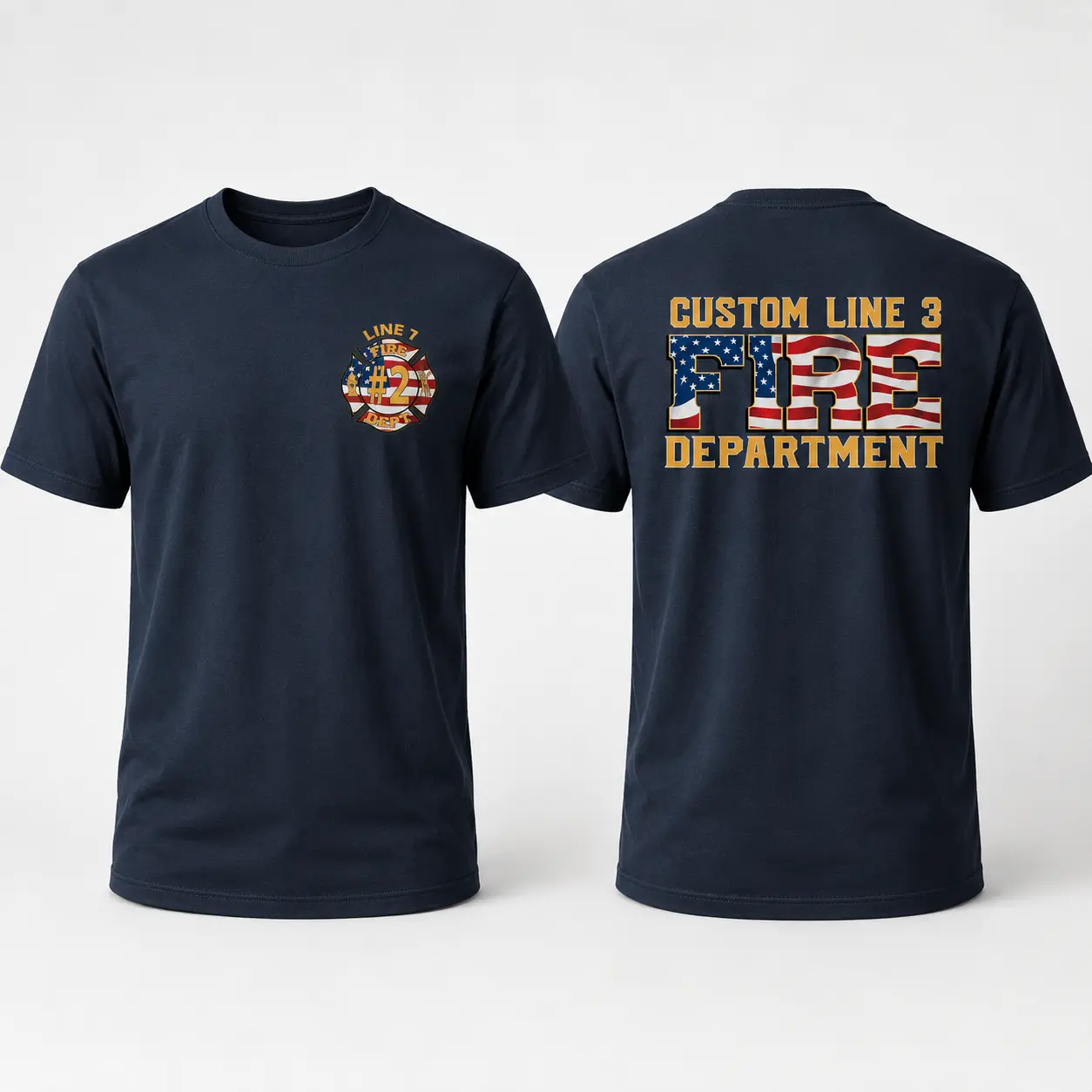 Custom Line 3 Fire Department T-Shirt – American Flag Firefighter Graphic Tee, Fire Rescue Shirt, Fireman Gift for Men, Shirt for Men