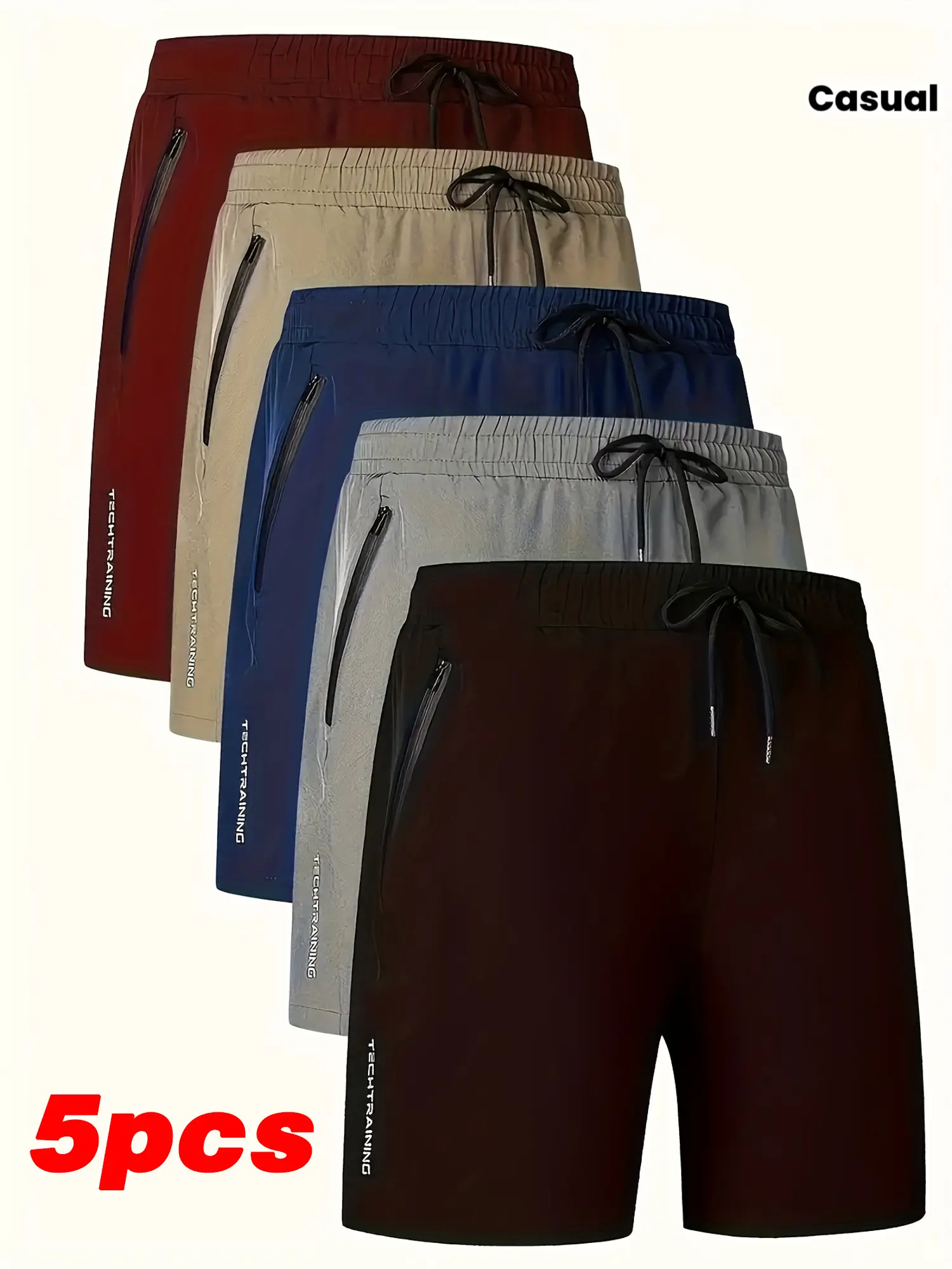Men’s 5-Pack Letter Print Casual Athletic Shorts