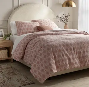 Full/Queen Yarn Dye Ikat Duvet Cover and Sham Set Ivory/Mauve - Threshold: Cotton Slub, Zippered, Oeko-Tex Certified