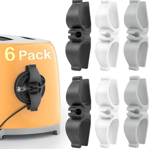 6-Pack Durable Rubber Cord Organizer Winder for Appliances, 3M Adhesive Stable Design, Easy Installation, 2-3 Plugs Capacity, Indoor Desk Accessory for Kitchen Users, Wires Organizing & Storing Holder