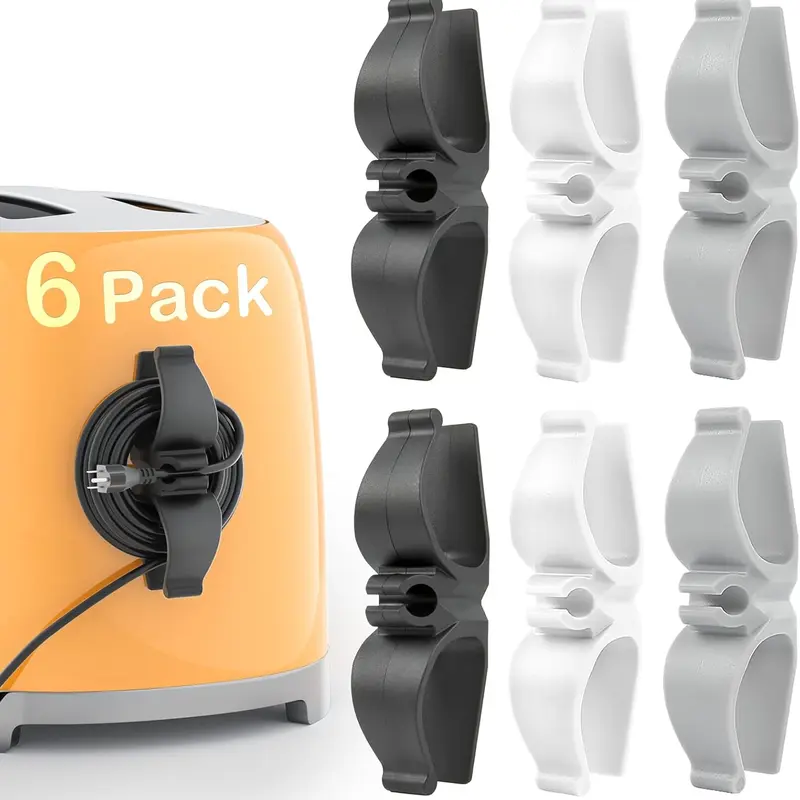 6-Pack Durable Rubber Cord Organizer Winder for Appliances, 3M Adhesive Stable Design, Easy Installation, 2-3 Plugs Capacity, Indoor Desk Accessory for Kitchen Users, Wires Organizing & Storing Holder