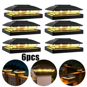 Outdoor Solar Fence Post Cap Lights, 6 Pack Auto On Off LED Lamp, IP64 Rain Snow Resistant ABS Housing, Solar Charging, Fit 4x4 Wood & Vinyl Posts for Backyard Decor