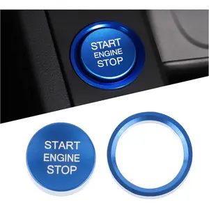 Car Push Start Button Cover Compatible with Audi,Aluminum Engine Start Stop Button Cover with Metal Ring for Cool Decorations,Car Interior Accessories (Blue)