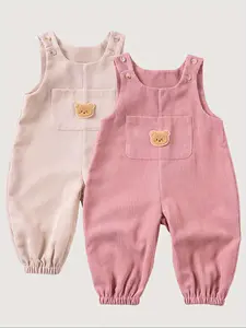 Baby's Cute Bear Patched Overalls, Casual Soft Comfy Sleeveless Jumpsuit for Infant Toddler Kids Fall & Winter, Newborn Baby Girls Boys Clothes