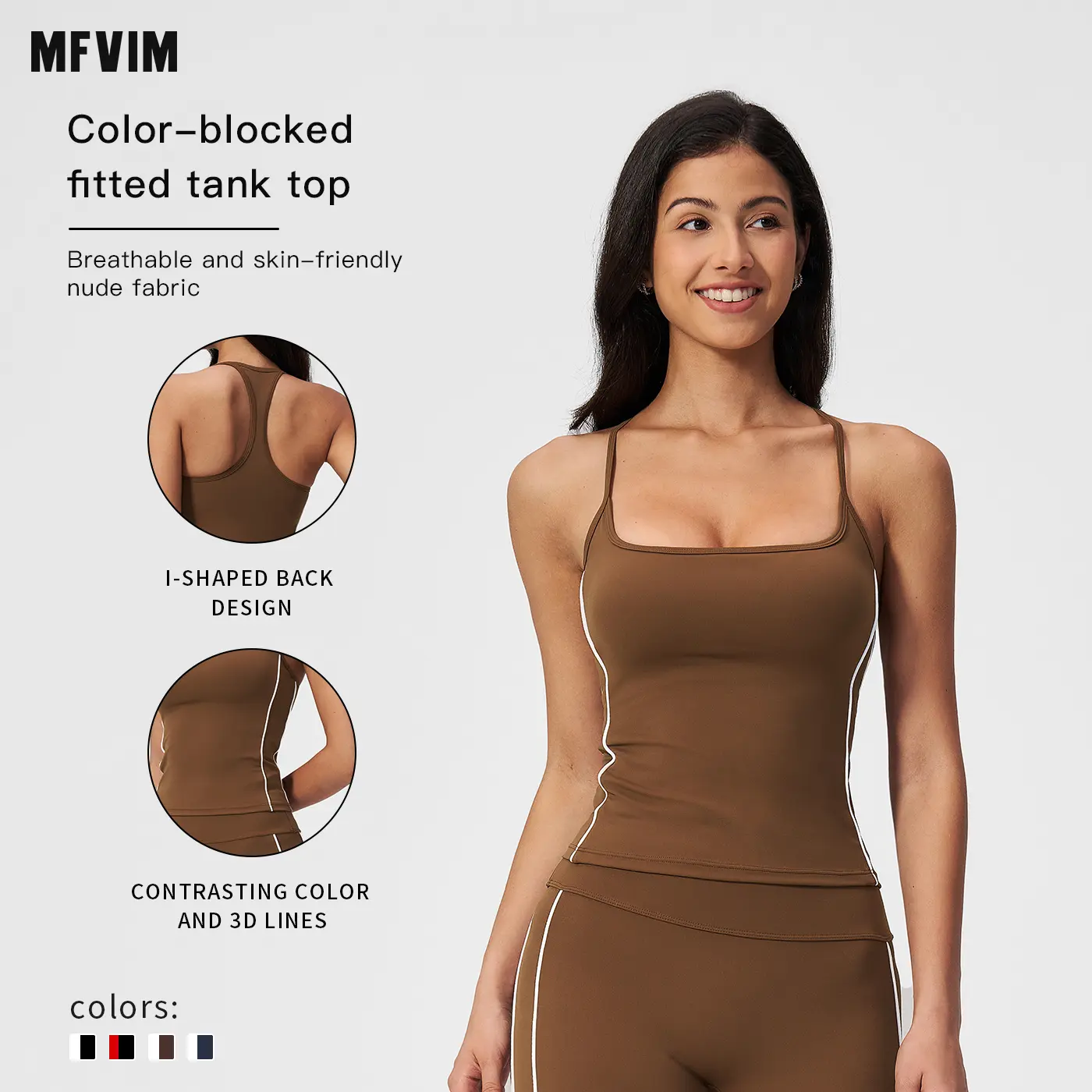 MFVIM Women’s Sleeveless Square Neck Sporty Vest - Crossback Design, Colorblock Lines, Waist-Defining Fitted Slim Fit, Seamless Tight Workout Activewear, Yoga Sportswear, Sporty Chic, Womens Fitness, Activewear Women's Sports Vest, Athletic Performance Wo
