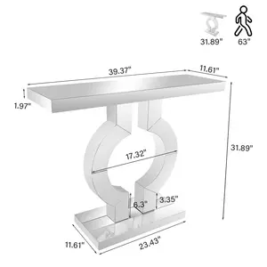 Silver Mirrored Console Table, 39.4'' Long Glass Entryway Sofa Table, O-Shaped Base Modern Accent Narrow Table For Living Room, Hallway, Foyer, Entrance