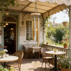 26 Inch Outdoor Heart-Shaped Wind Chime, Handmade Wooden Top Cap with Aluminum Tubes, Deep Tone Memorial Wind Chime Gift