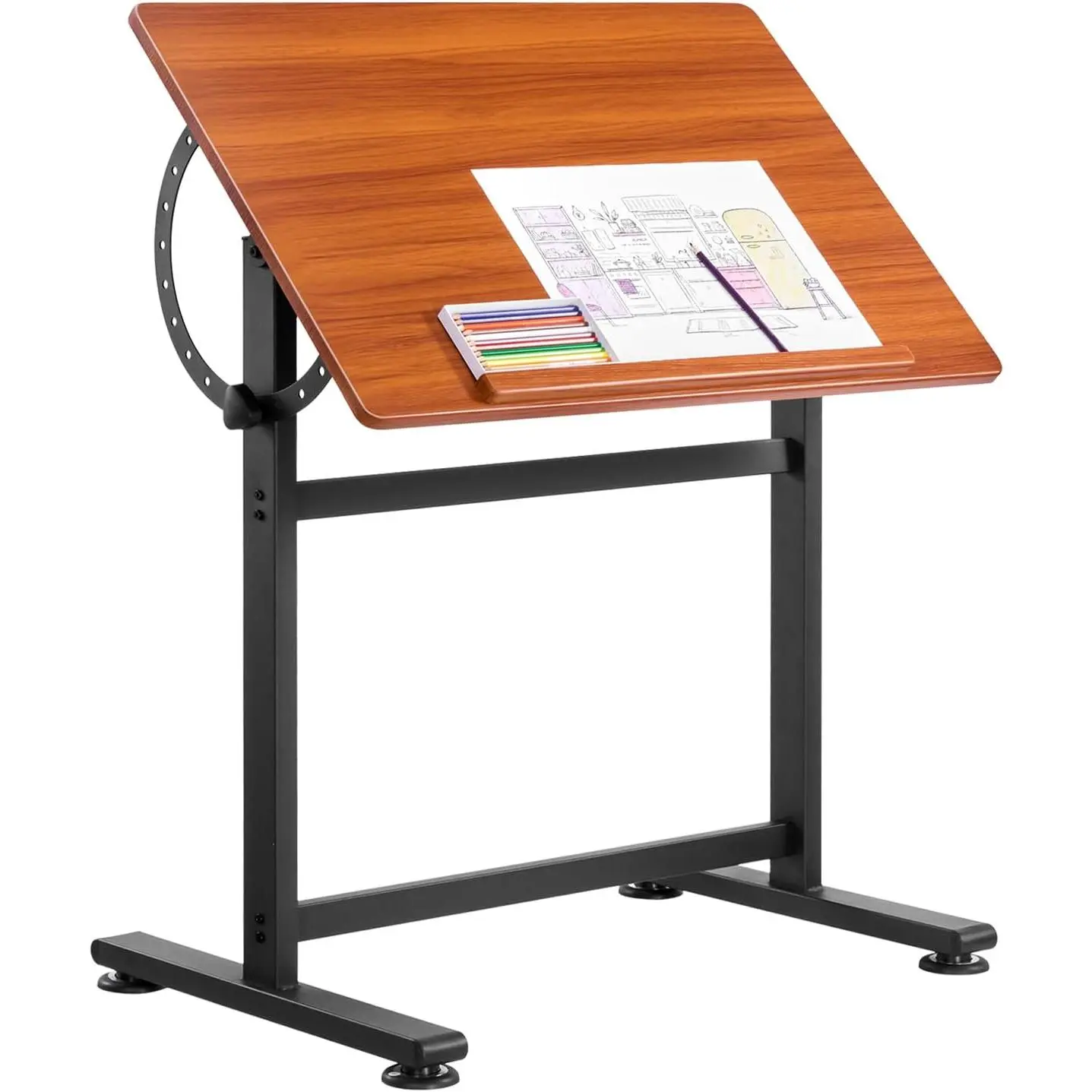 VEVOR Drafting Table, Adjustable 0 ° –90 °   Tilt Drawing Desk, Portable Artist Table with Black H-Frame and Brown Desktop, Wooden Painting Desk Craft Workstation for Reading, Writing, Crafting, Meeting