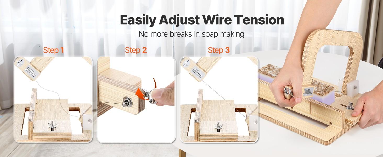 Soap Cutter With Adjustable Thickness 0-2 Inches, Wooden Soap Slicer With Stainless Steel Adjustable Wire Tension, Includes Extra Wires, Handmade Cutter For Candles And DIY Soap Making Projects