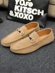 Men's Velvet Buckle Round Toe Loafers, Daily Commute & Light Business Wear, Velvet Texture + Vintage Buckle Design, Comfortable & Stylish Shoes