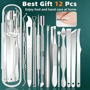 12-Piece Premium Stainless Steel Cuticle & Nail Grit Removal Set, Nail Care Beauty Tool Kit, Perfect Christmas Gift Idea