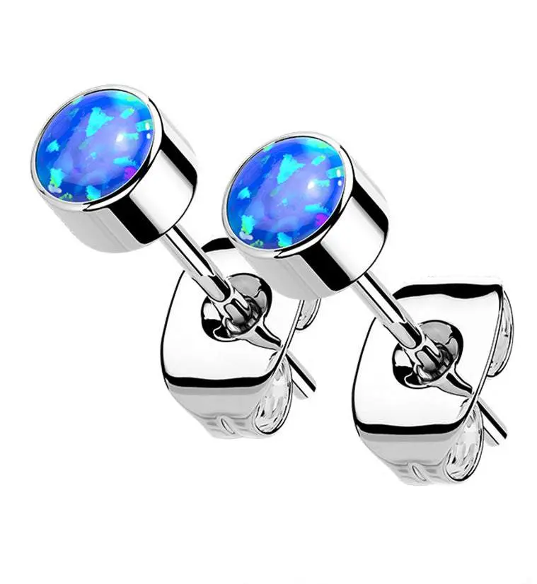 Blue Opal Titanium Bezel Earrings