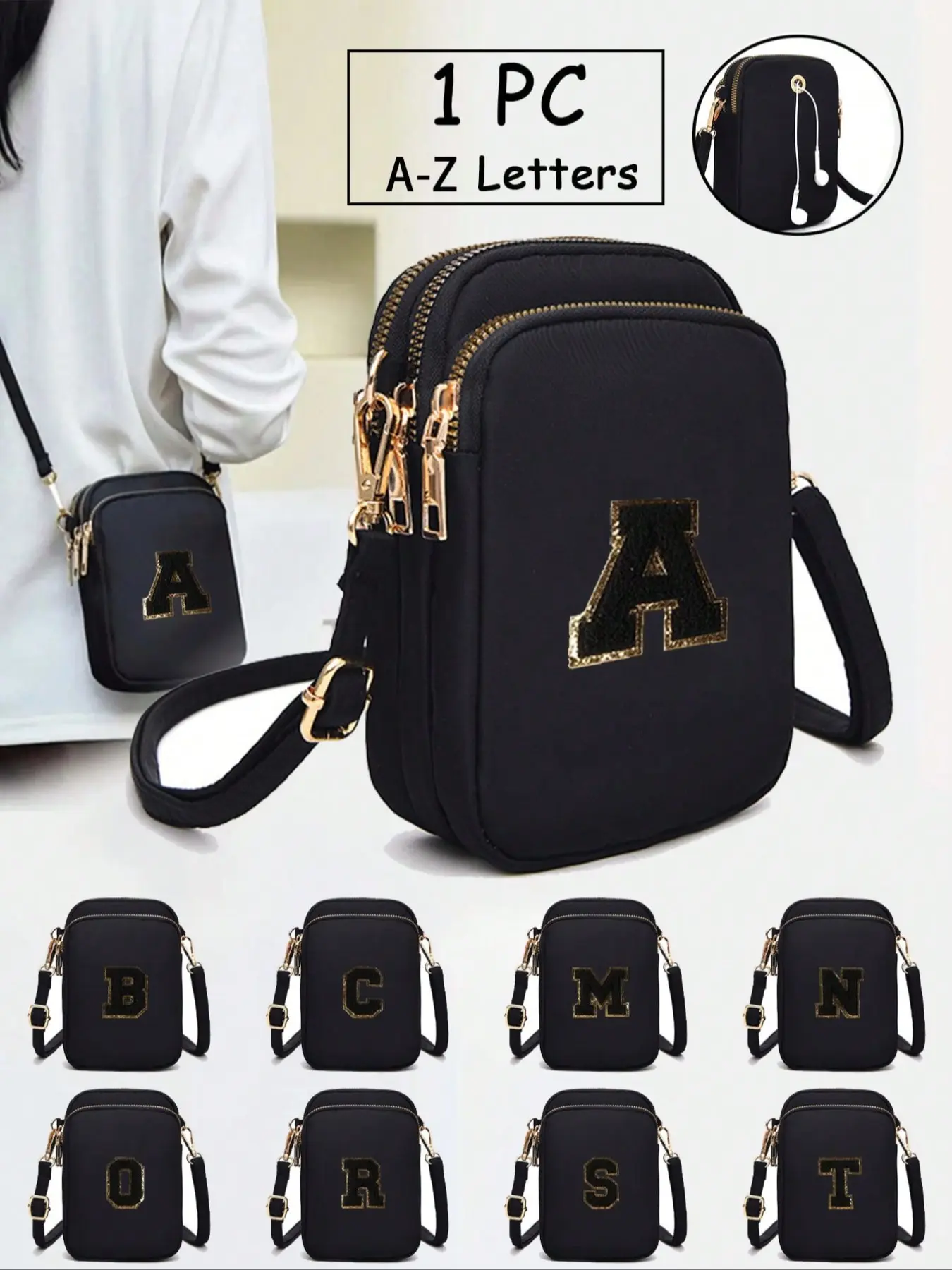 Embroidered Initials A-Z Mini Crossbody Bag, Women's Casual Fashion Towel Purse, Traveling & Daily Use Handbag, Fashionable Crossbody Bag