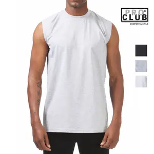 PROCLUB Men's Comfort Sleeveless Tank Top PRO CLUB Lightweight Muscle Tee Plain Tank Tops Gym Shirt Work Out Shirts Athletic Cotton Tee Hip Hop Harem