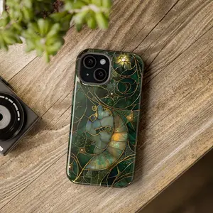 Celestial Stained Glass Print Moon & Stars Iphone Case, Stain Glass Starry Night Sky Design Phone Cases Phone Cover Hard Case Tough 2-piece Phone Case
