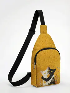 Fashion Women's Chest Bag - Large Capacity Chest Bag / Waist Pack with Adjustable Strap, Cat Print, Durable Crossbody Bag with Zipper, Suitable for Travel & Outdoor Hiking