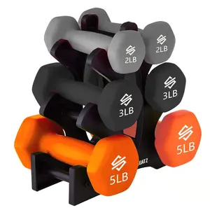 20lb Dumbbell Weight Set With Stand Neoprene Coated Hex
